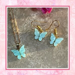 🌸 2PC: EARRINGS & NECKLACE BOHO SET BUTTERFLY BUNDLE SET BLUE FAIRY PRETTY CHIC